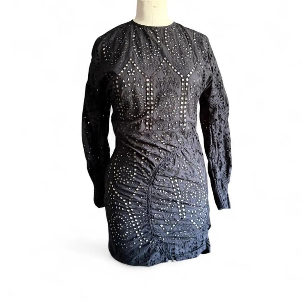 GANNI Broderie Anglaise Eyelet Mini Dress Black (sz 34) 405